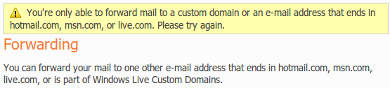 Windows Mail forwarding limitations