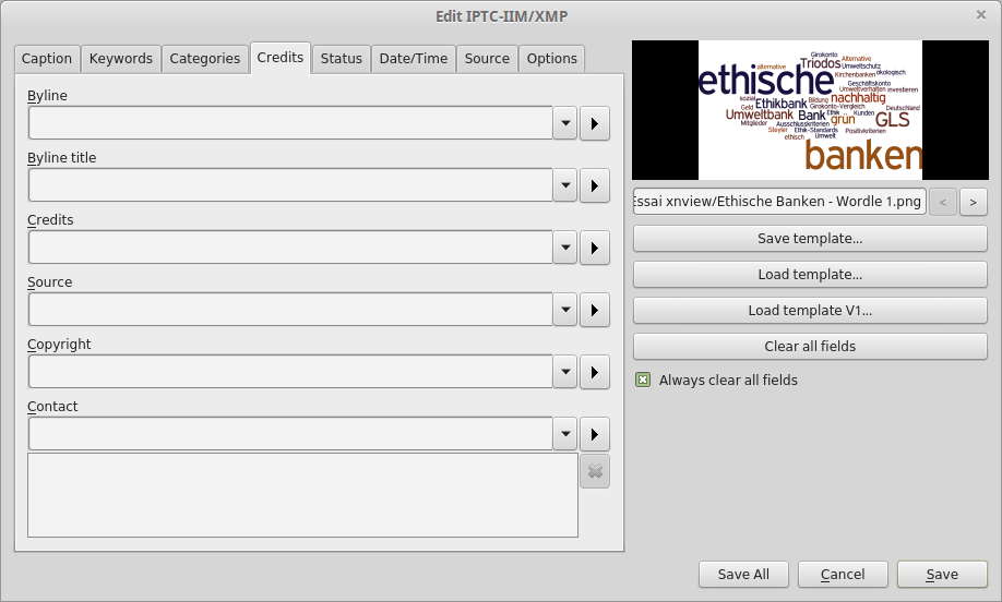 Editing IPTC-IIM-XMP Information with XnView on Linux Mint, Ubuntu or Fedora