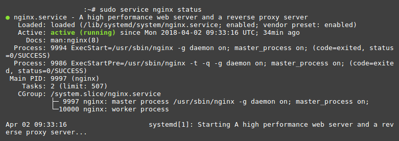Nginx status – Nginx on Ubuntu 18.04 as part of a LEMP stack installation