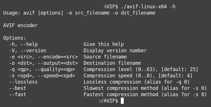 go-avif usage – AVIF converter (CLI)