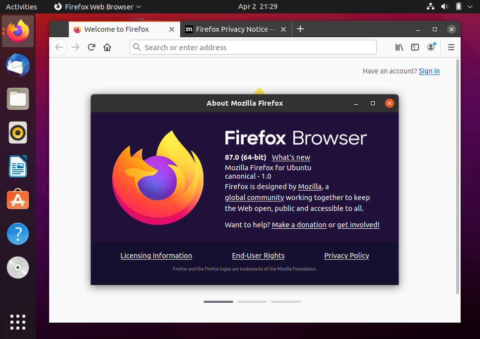 Firefox running on Ubuntu