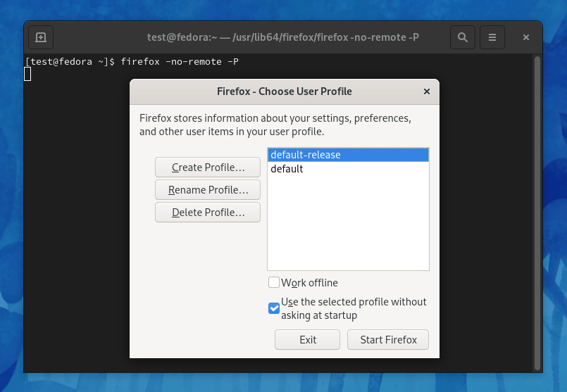 Fresh Firefox installation on Linux - Profiles (Fedora)