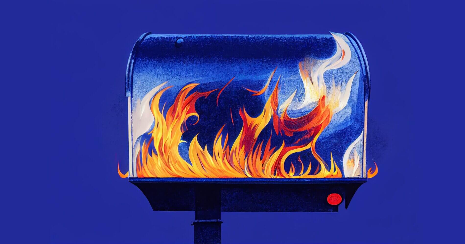 Reasons not to use Hotmail (Picture of a blue mailbox with flames inside)